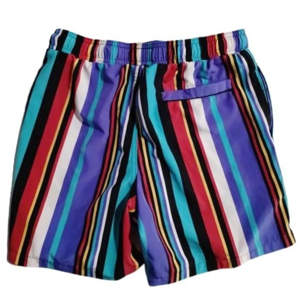 Surf Society Swimwear‎ Men's Medium Striped Elastic Waist Drawstring Swim Trunks
